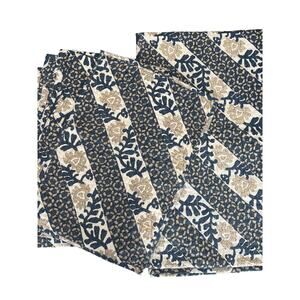 Williams Sonoma Diagonal Vine Floral 6 Placemat Table Runner Set Navy Beige